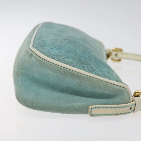 CELINE C Macadam Canvas Accessory Pouch Suede Light Blue Gold Auth 118180 - Picture 2 of 16